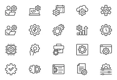 Settings line icon set. Containing options, configuration, preferences, adj.. Stock Illustration