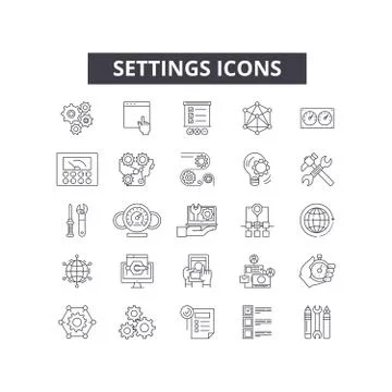 Settings line icons for web and mobile design. Editable stroke signs. Settings 스톡 일러스트