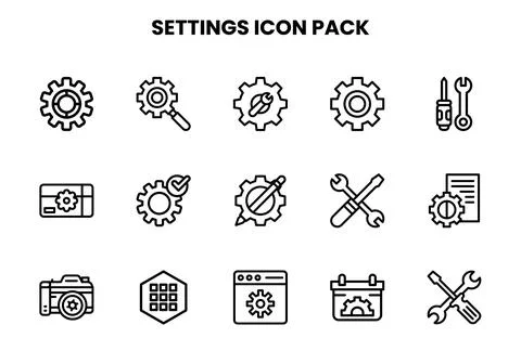 Settings Line Set Icons Pack Stock Illustration