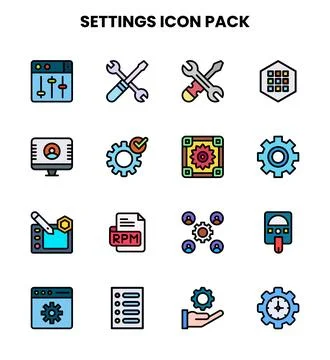 Settings Lineal Color Bundle Icons Pack Stock Illustration