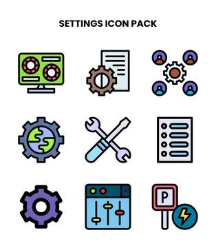 Settings Lineal Color Vector Icons Pack Stock Illustration