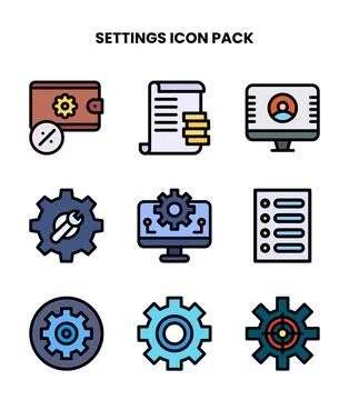 Settings Lineal Color Vector Icons Pack Stock Illustration