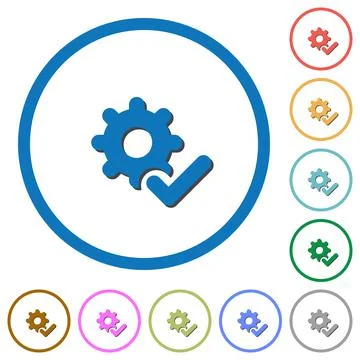 Settings ok icons with shadows and outlines Stock Illustration