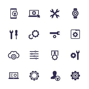 Settings, options, configuration icons set with gears Illustrazione stock