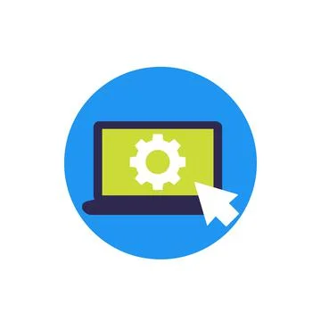 Settings, options icon with gear on screen Illustrazione stock