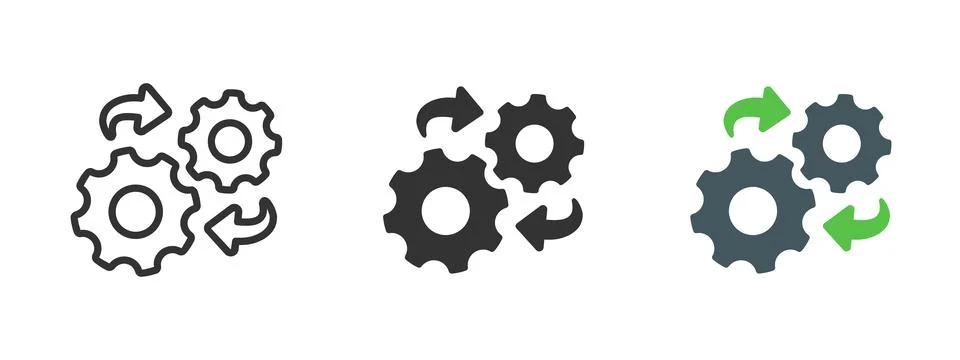 Settings process icon. Rotating gears with arrows symbolizing automation an.. Stock Illustration