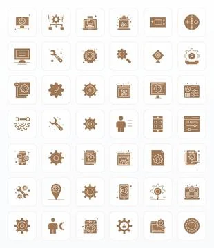 Settings Scalable Vector Set featuring 42 Editable Glyph 64x64 Icons Stock Illustration