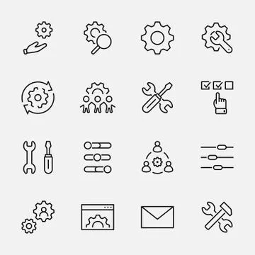 Settings Setup Line Icons. Gear Setting Control Options Service. Editable Str Stockillustratie