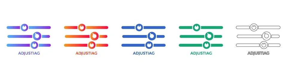 Settings Slider Icons with Labels in Gradient and Outline 스톡 일러스트