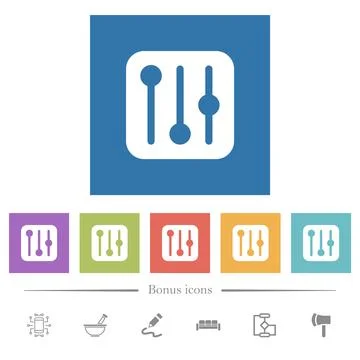 Settings Sliders flat white icons in square backgrounds Stock Illustration