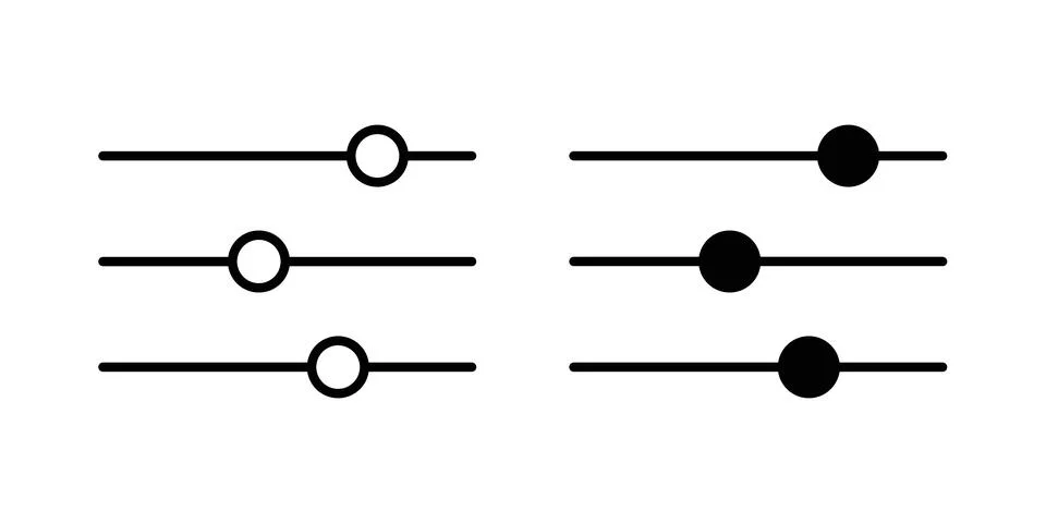 Settings sliders icon solid, line, and editable vector set. Stock Illustration