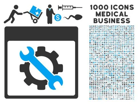 Settings Tools Calendar Page Icon With 1000 Medical Business Symbols Ilustração Stock