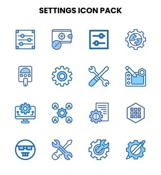 Settings Two Colour Set Icons Pack Stock Illustration