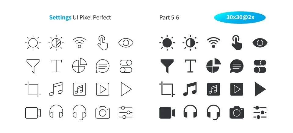 Settings UI Pixel Perfect Well-crafted Vector Thin Line And Solid Icons 30 2x Stock Illustration