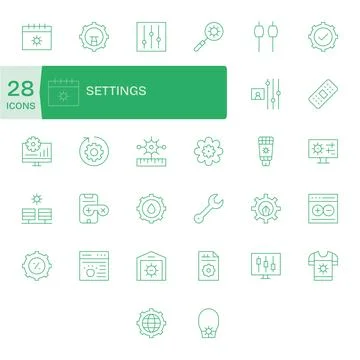 Settings Ultimate Vector Package with 32 256x256 Thin Line Pixel Optimized .. Stock Illustration