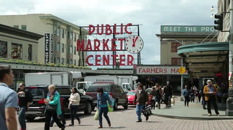 Settle Pike Place Public Market Stock Footage