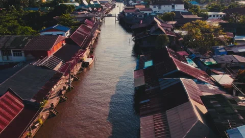 Settlement Gracefully Located Along Amphawa River Stock Footage 251240794