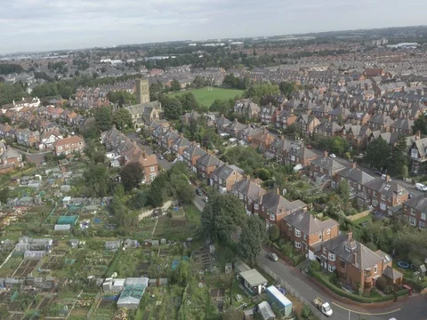 Settlement of Houses in Newcastle, UK, Aerial 4 Stock Footage