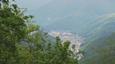 Settlement in the mountains at the top Stock Footage 204003667