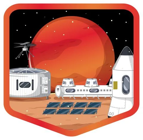 Settlement in the space badge on white background Stock Illustration