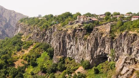 Settlement on a steep mountain. Stock Photos