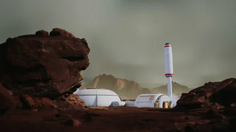 A settler base on Mars. Animated Mars Colonization Concept 库存影片 154230462