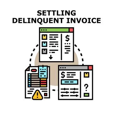 Settling delinquent invoice process with financial documents Stock Illustration