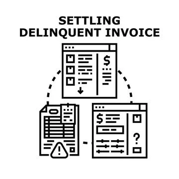 Settling delinquent invoice process with financial documents Stockillustratie