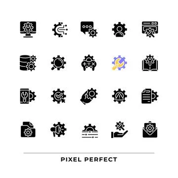 Setup and settings black glyph icons set on white space 스톡 일러스트