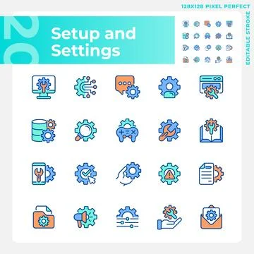 Setup and settings pixel perfect RGB color icons set 스톡 일러스트