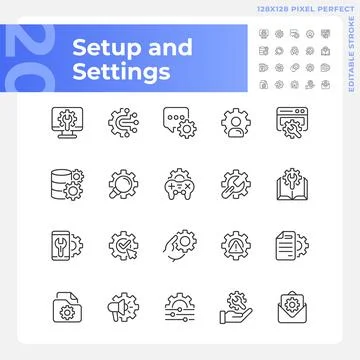 Setup and settings pixel perfect gradient linear vector icons set 스톡 일러스트