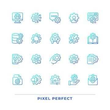 Setup and settings pixel perfect gradient linear vector icons set 스톡 일러스트
