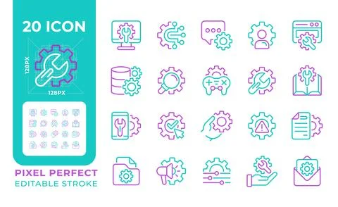 Setup and settings two color line icons set Illustrazione stock