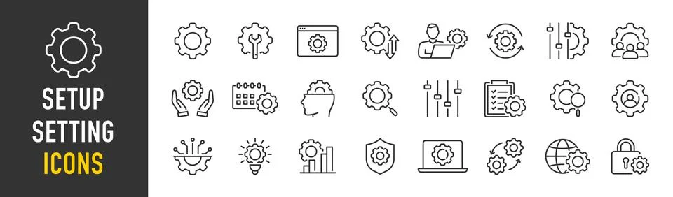 Setup and Settings web icons in line style. Options, download, update, conf.. イラスト素材