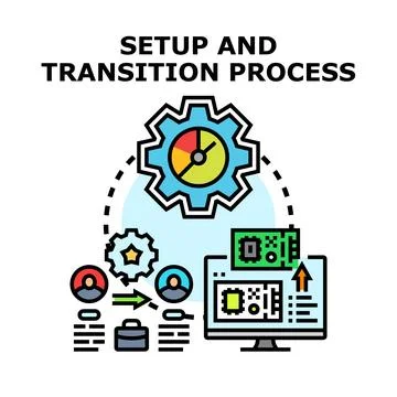 Setup and transition process for business technology transfer Illustrazione stock