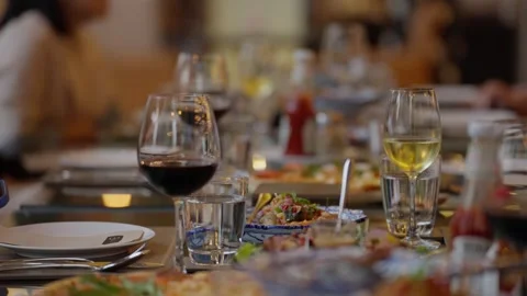 The setup for business networking dinner in elegant hotel setting for gatherings Stock Footage 306993652