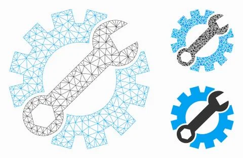 Setup Tools Vector Mesh Wire Frame Model and Triangle Mosaic Icon イラスト素材