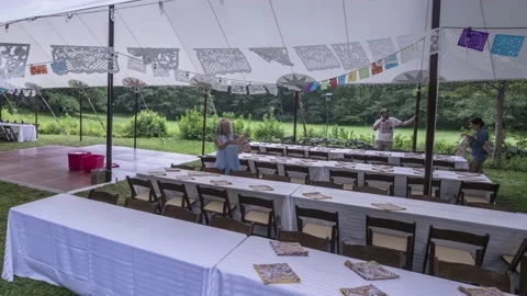 Setup for a wedding in Maine Stock Footage 130913603
