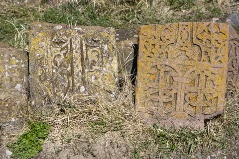Sevan, Armenia - 2025, April 20, Armenian khachkars Stock Photos