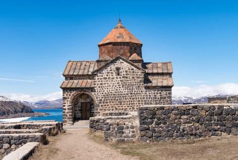 Sevan, Armenia - April 3, 2017: Historic Sevanavank monastery build in 9th ce Stock Photos