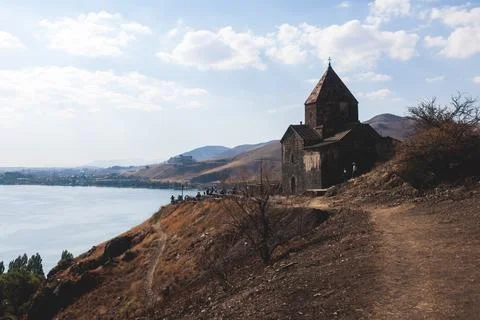 Sevan Lake, Armenia, beautiful aerial panoramic view of Sevan Lake, Geghark.. Stock Photos