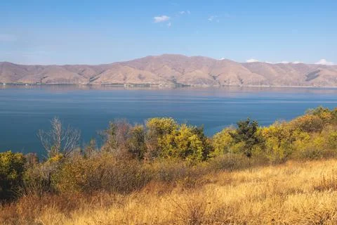 Sevan Lake, Armenia, beautiful aerial panoramic view of Sevan Lake, Geghark.. Stock Photos