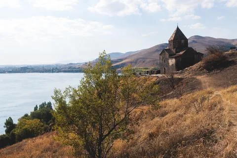 Sevan Lake, Armenia, beautiful aerial panoramic view of Sevan Lake, Geghark.. Stock Photos