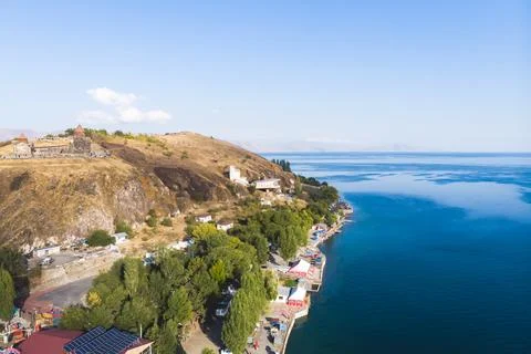 Sevan Lake, Armenia, beautiful aerial panoramic view of Sevan Lake, Geghark.. Stock Photos
