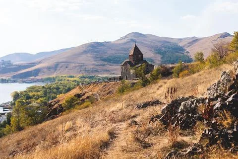 Sevan Lake, Armenia, beautiful aerial panoramic view of Sevan Lake, Geghark.. Stock Photos