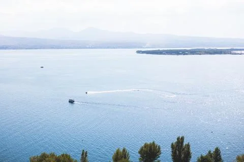 Sevan Lake, Armenia, beautiful aerial panoramic view of Sevan Lake, Geghark.. Stockfoto's