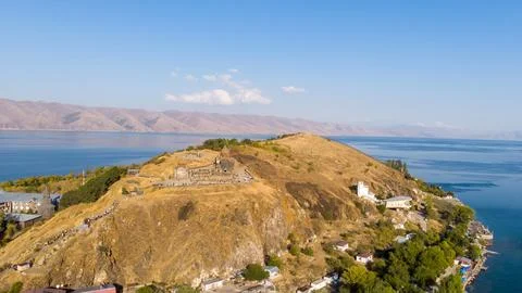 Sevan Lake, Armenia, beautiful aerial panoramic view of Sevan Lake, Geghark.. Stock Photos