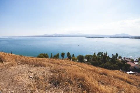 Sevan Lake, Armenia, beautiful aerial panoramic view of Sevan Lake, Geghark.. Stock Photos