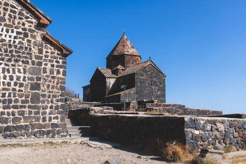 Sevan Lake, Armenia, beautiful aerial panoramic view of Sevan Lake, Geghark.. Stock Photos