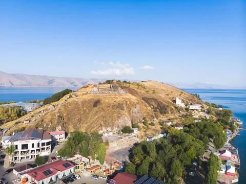 Sevan Lake, Armenia, beautiful aerial panoramic view of Sevan Lake, Geghark.. Stock Photos